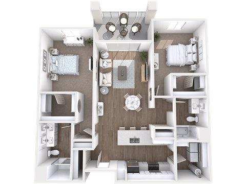 Floor plan for 2 beds, 2 baths, 1253 sqft